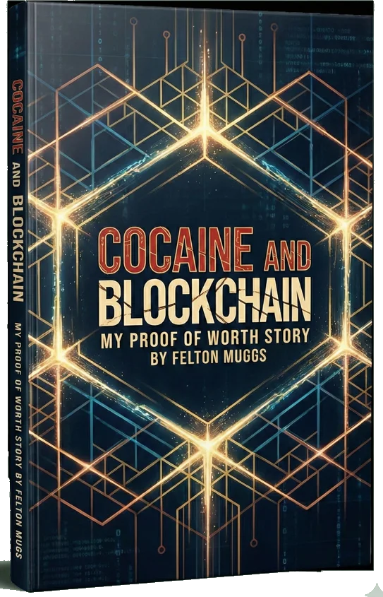 Front cover: Cocaine and Blockchain, My Proof of Worth Story, by Felton Muggs
